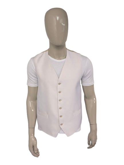 Vintage Wit glanzend gilet met parelmoer knopen. Maat L.