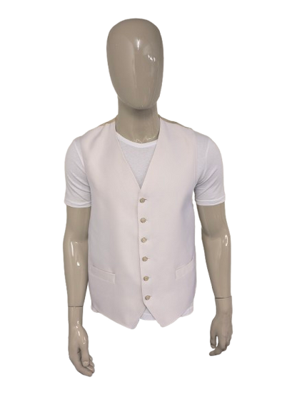 Vintage Wit glanzend gilet met parelmoer knopen. Maat L.