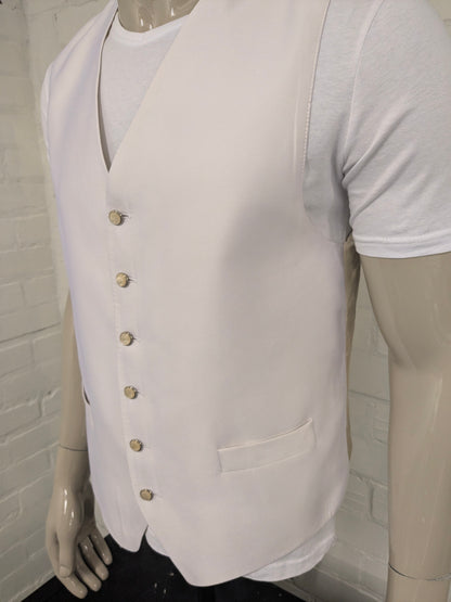 Vintage Wit glanzend gilet met parelmoer knopen. Maat L.