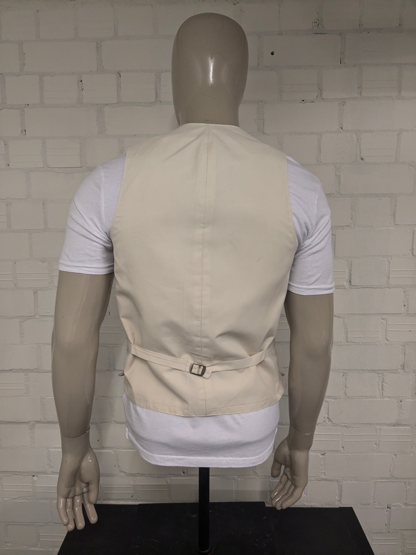 Vintage Double Breasted gilet. Groen Roze Rode bloemen motief met vierkante knoopjes.  Maat M.