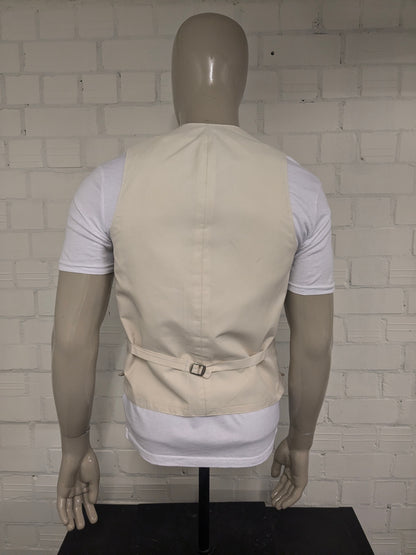 Vintage Double Breasted gilet. Groen Roze Rode bloemen motief met vierkante knoopjes.  Maat M.