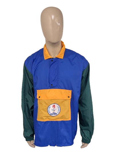 Fantastisch Vintage Olympique Albertville '92 windjack. Blauw Geel Groen gekleurd. Maat L / XL.