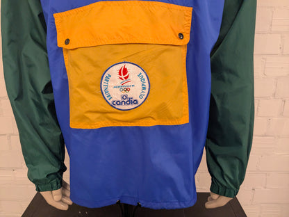 Fantastisch Vintage Olympique Albertville '92 windjack. Blauw Geel Groen gekleurd. Maat L / XL.