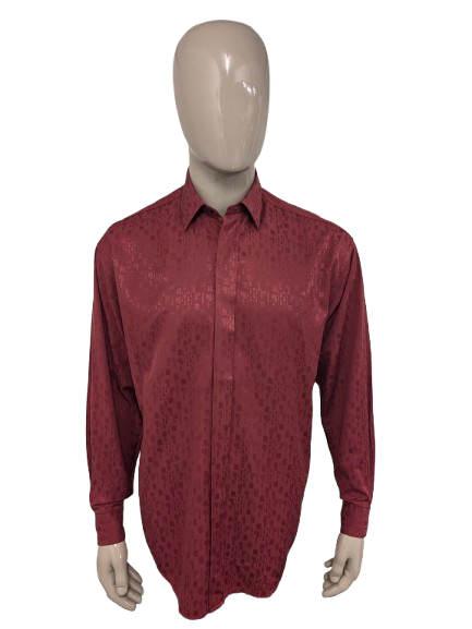 Camicia vintage nuova veloce. Motivo lucido a luce rossa con bottoni nascosti. Taglia XL. Viscosa.