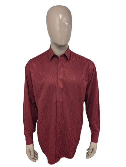 Camicia vintage nuova veloce. Motivo lucido a luce rossa con bottoni nascosti. Taglia XL. Viscosa.