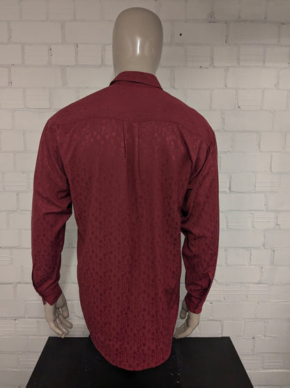 Camicia vintage nuova veloce. Motivo lucido a luce rossa con bottoni nascosti. Taglia XL. Viscosa.