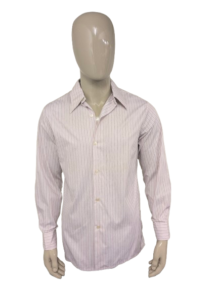 Camicia Sonaj vintage anni '70 con colletto a punta. Rosso Arancione Blu rigato. Taglia L.