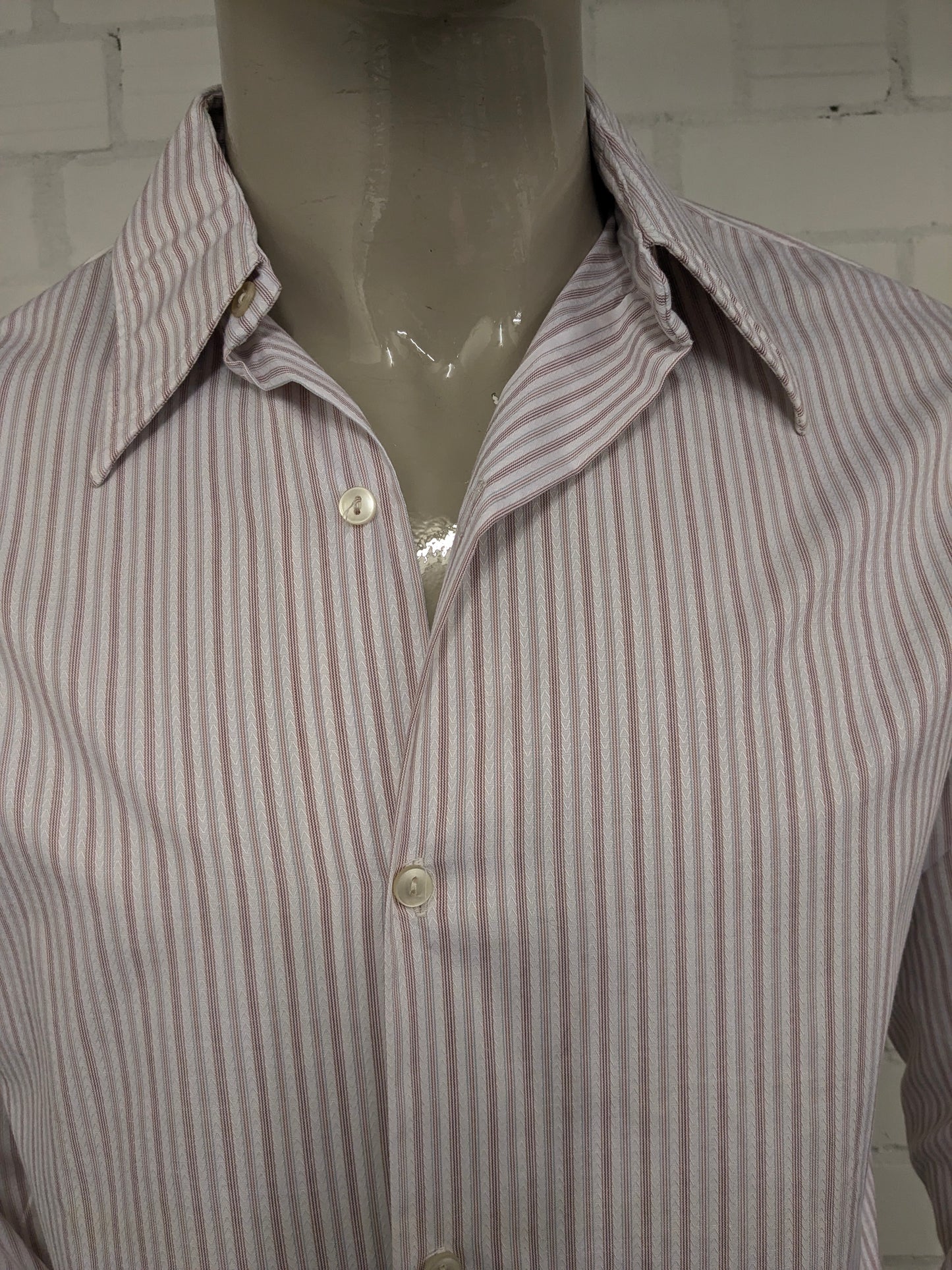 Camicia Sonaj vintage anni '70 con colletto a punta. Rosso Arancione Blu rigato. Taglia L.