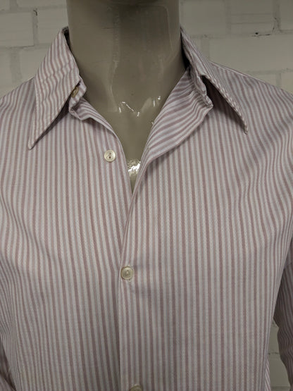 Camicia Sonaj vintage anni '70 con colletto a punta. Rosso Arancione Blu rigato. Taglia L.