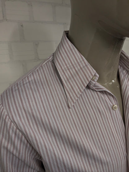 Camicia Sonaj vintage anni '70 con colletto a punta. Rosso Arancione Blu rigato. Taglia L.