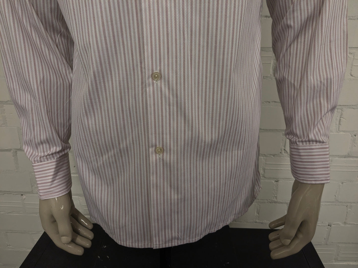 Camicia Sonaj vintage anni '70 con colletto a punta. Rosso Arancione Blu rigato. Taglia L.