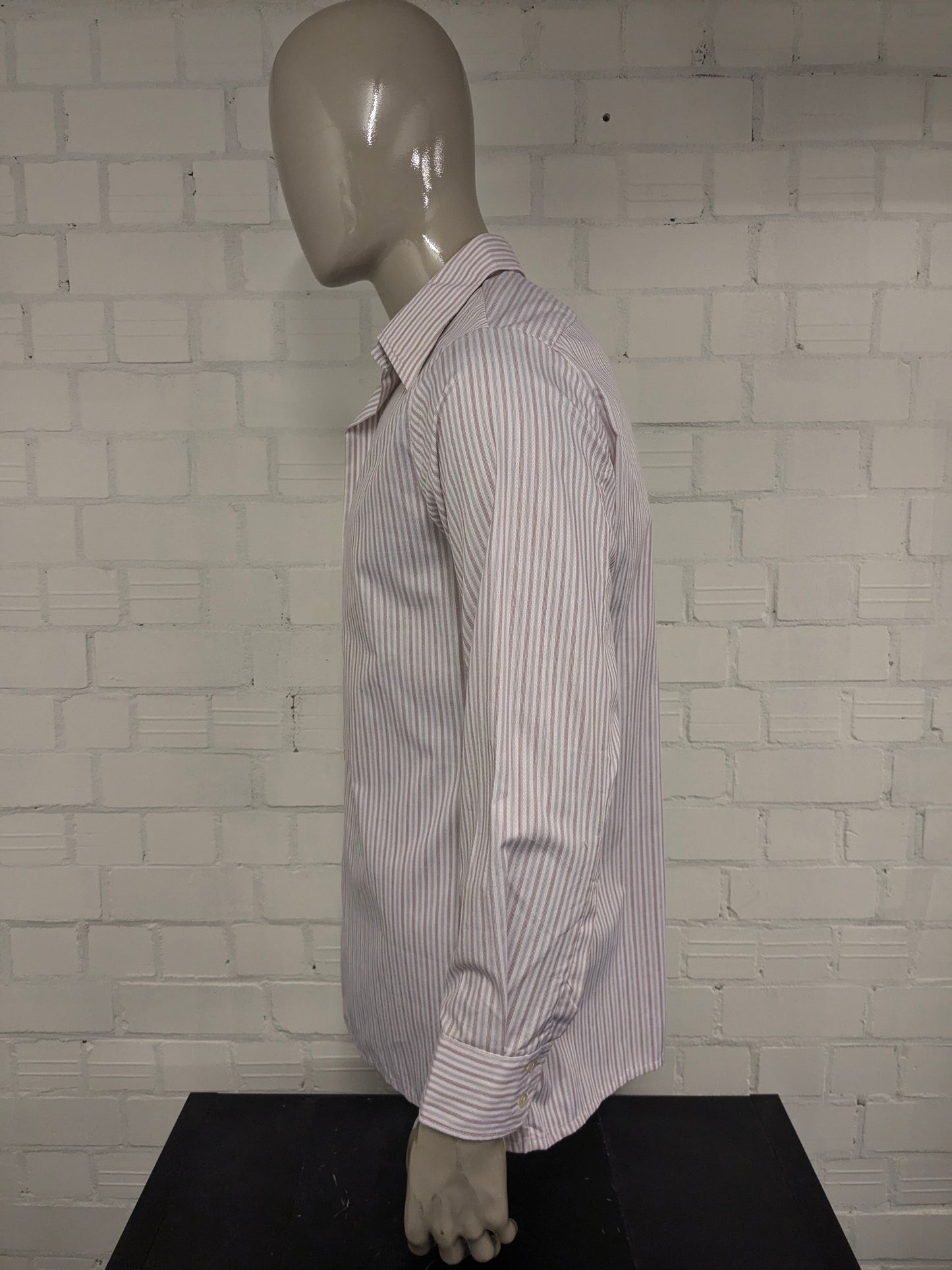 Camicia Sonaj vintage anni '70 con colletto a punta. Rosso Arancione Blu rigato. Taglia L.
