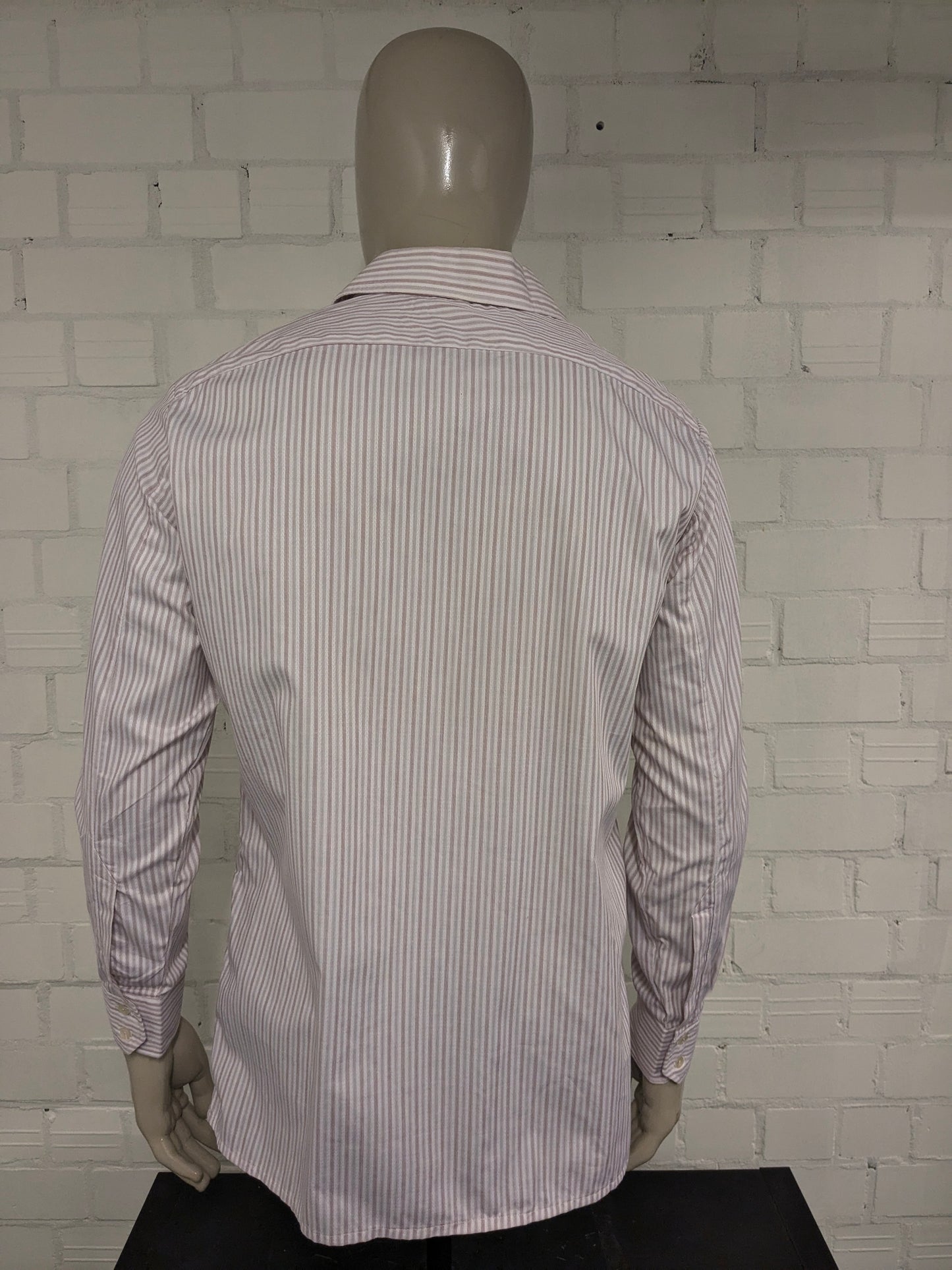 Camicia Sonaj vintage anni '70 con colletto a punta. Rosso Arancione Blu rigato. Taglia L.