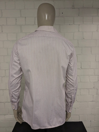 Camicia Sonaj vintage anni '70 con colletto a punta. Rosso Arancione Blu rigato. Taglia L.