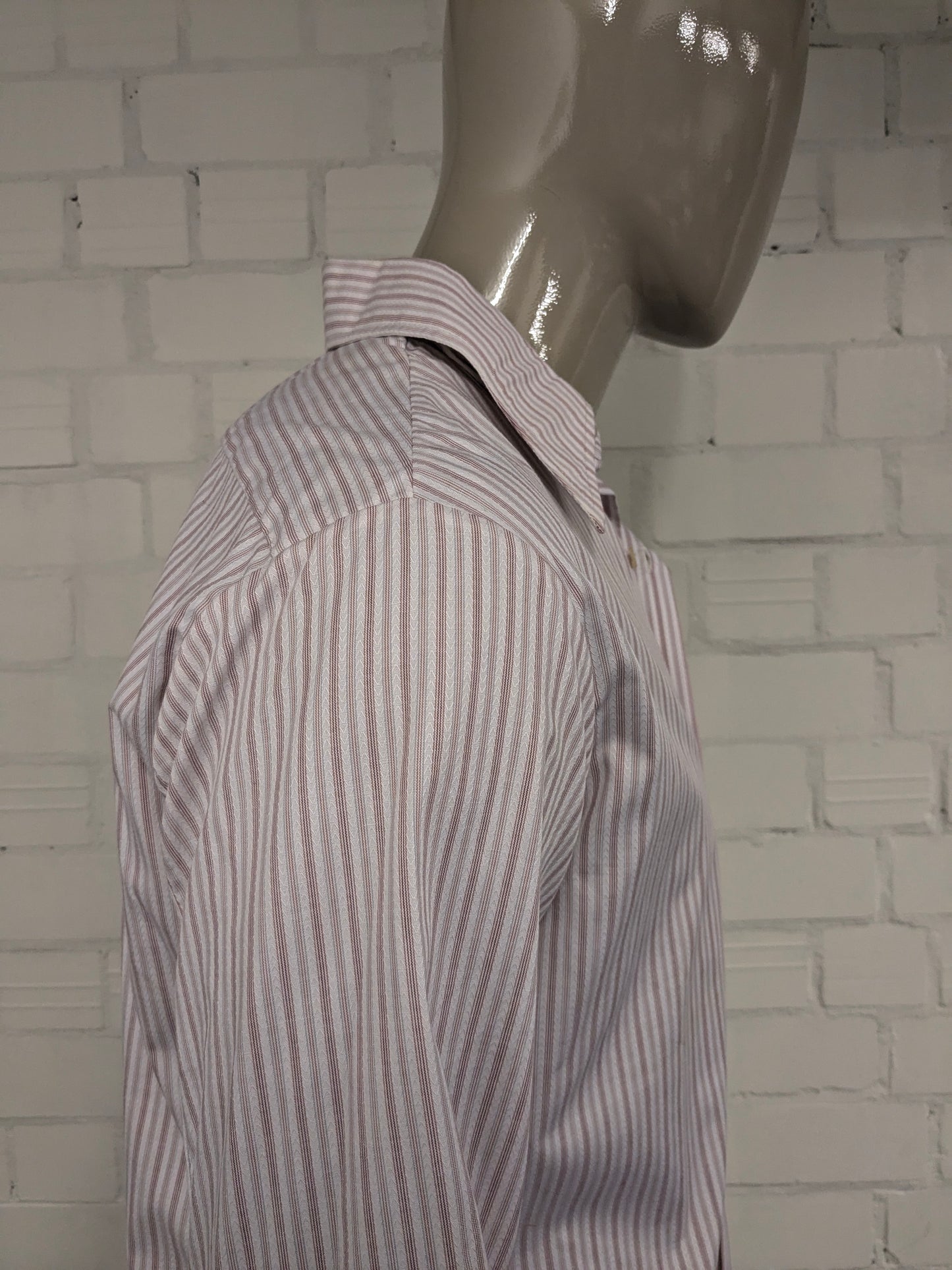 Camicia Sonaj vintage anni '70 con colletto a punta. Rosso Arancione Blu rigato. Taglia L.