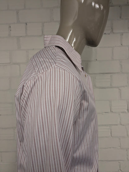 Camicia Sonaj vintage anni '70 con colletto a punta. Rosso Arancione Blu rigato. Taglia L.