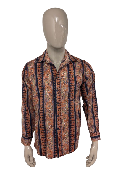 Vintage Grandslam ltd shirt with pointed collar. Orange Green Blue print. Size M.
