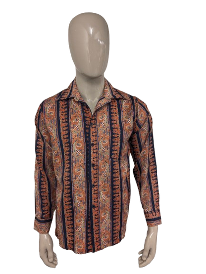 Vintage Grandslam ltd shirt with pointed collar. Orange Green Blue print. Size M.