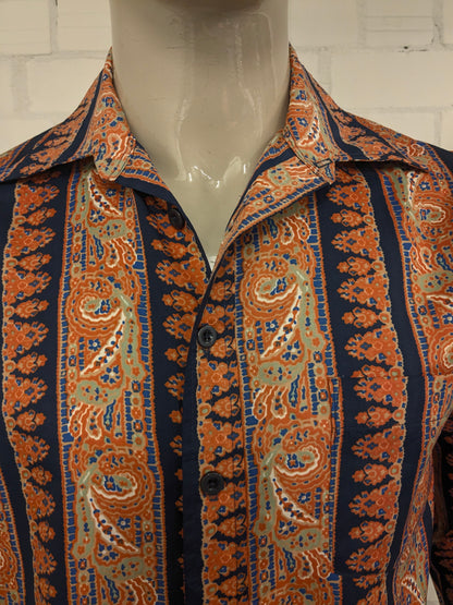 Vintage Grandslam ltd shirt with pointed collar. Orange Green Blue print. Size M.