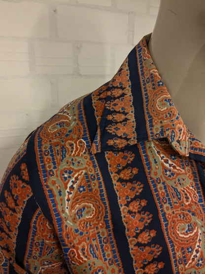 Vintage Grandslam ltd shirt with pointed collar. Orange Green Blue print. Size M.