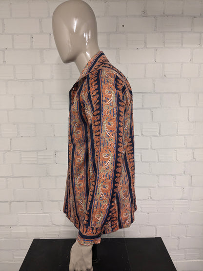 Vintage Grandslam ltd shirt with pointed collar. Orange Green Blue print. Size M.