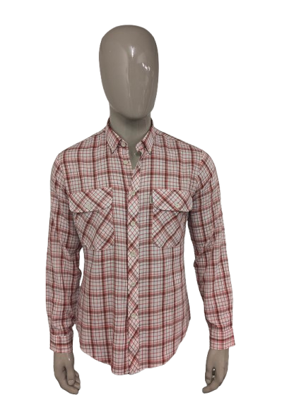 Camicia Jinglers vintage anni '70. Rosso Beige Marrone a quadri. Taglia L.