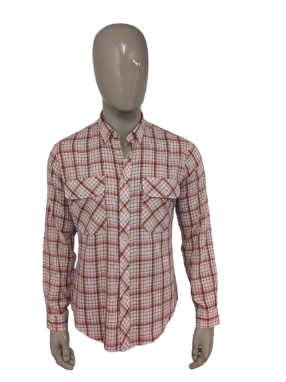 Camicia Jinglers vintage anni '70. Rosso Beige Marrone a quadri. Taglia L.