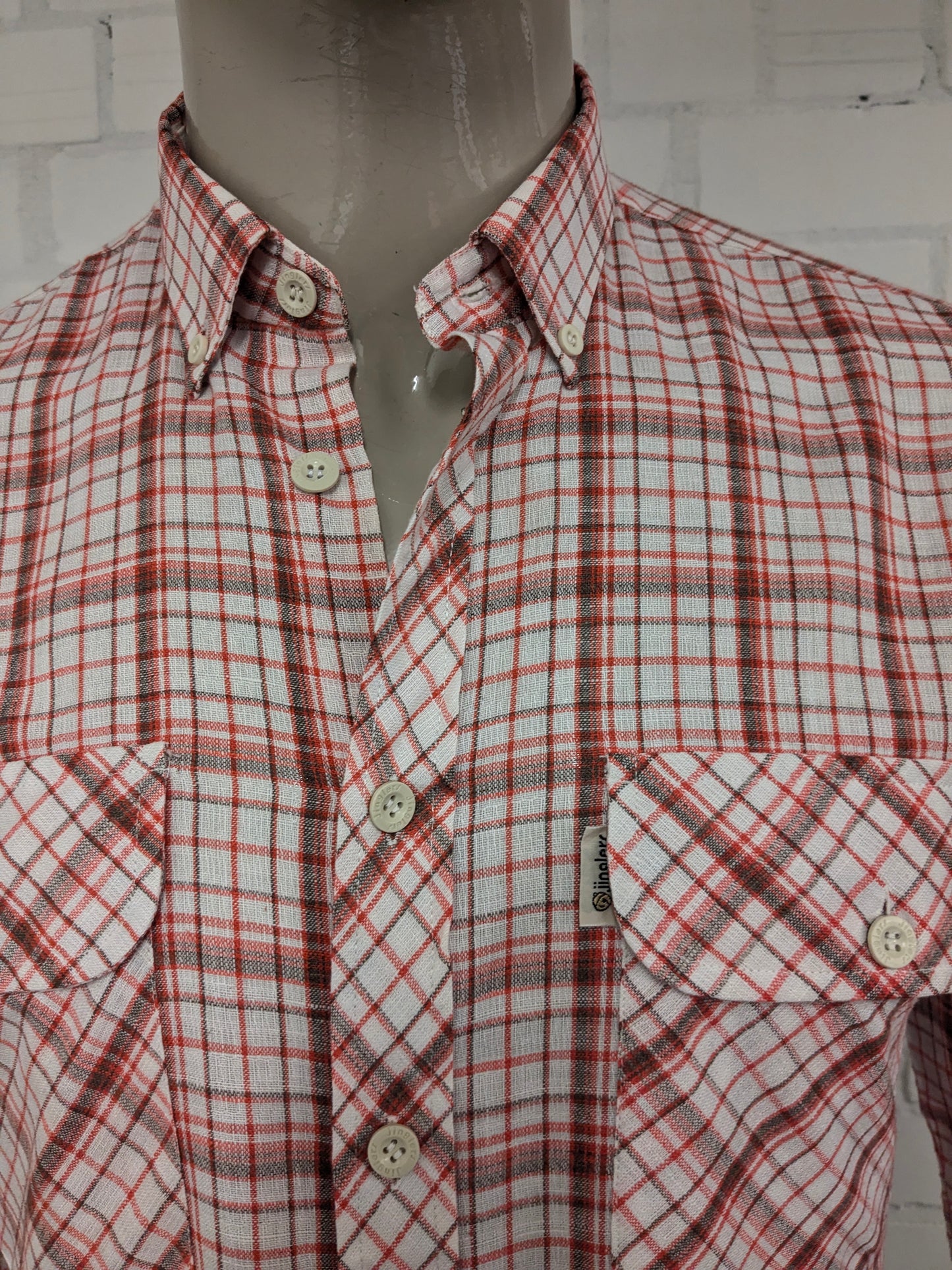 Camicia Jinglers vintage anni '70. Rosso Beige Marrone a quadri. Taglia L.