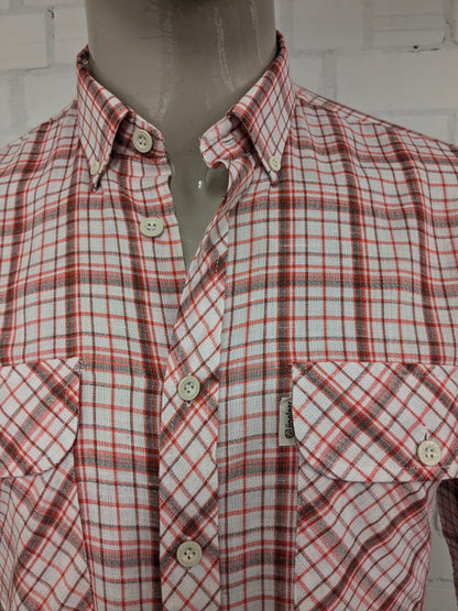 Camicia Jinglers vintage anni '70. Rosso Beige Marrone a quadri. Taglia L.