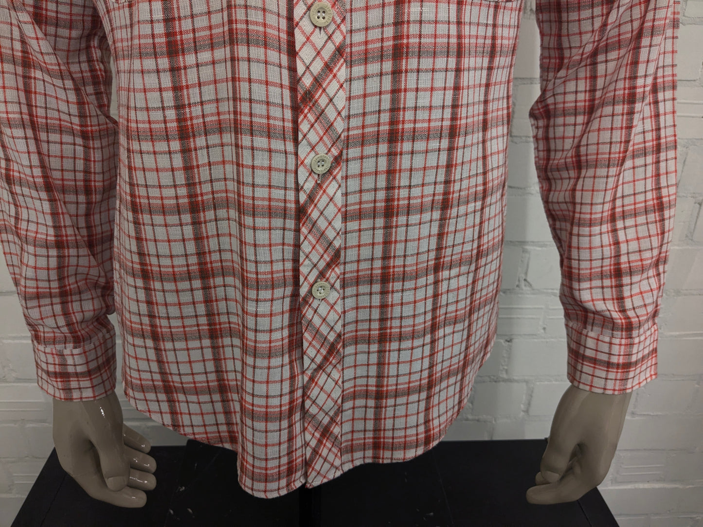 Camicia Jinglers vintage anni '70. Rosso Beige Marrone a quadri. Taglia L.