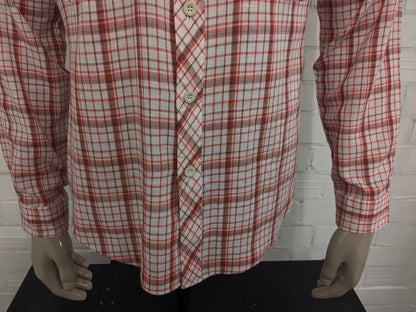 Camicia Jinglers vintage anni '70. Rosso Beige Marrone a quadri. Taglia L.