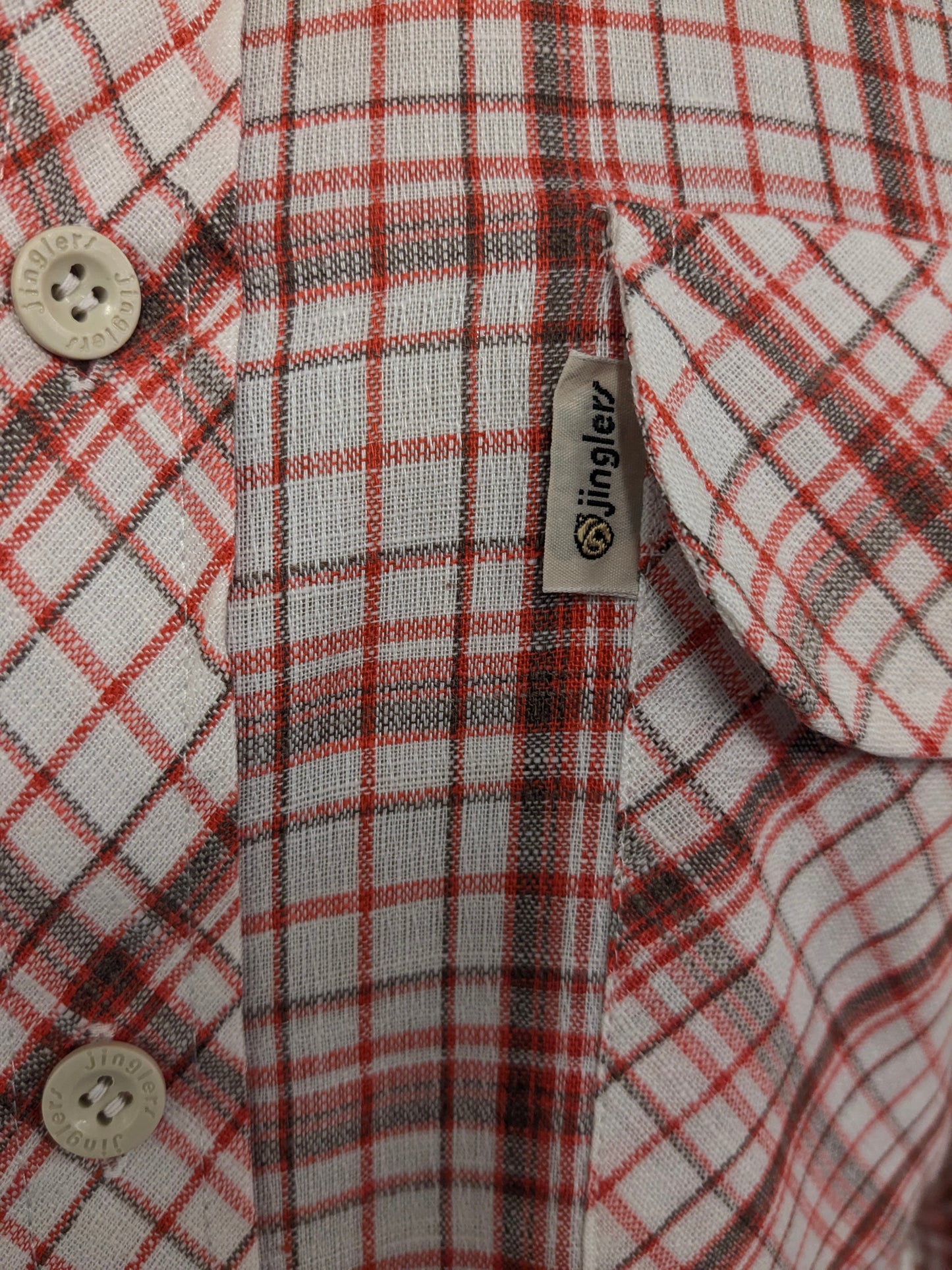 Camicia Jinglers vintage anni '70. Rosso Beige Marrone a quadri. Taglia L.