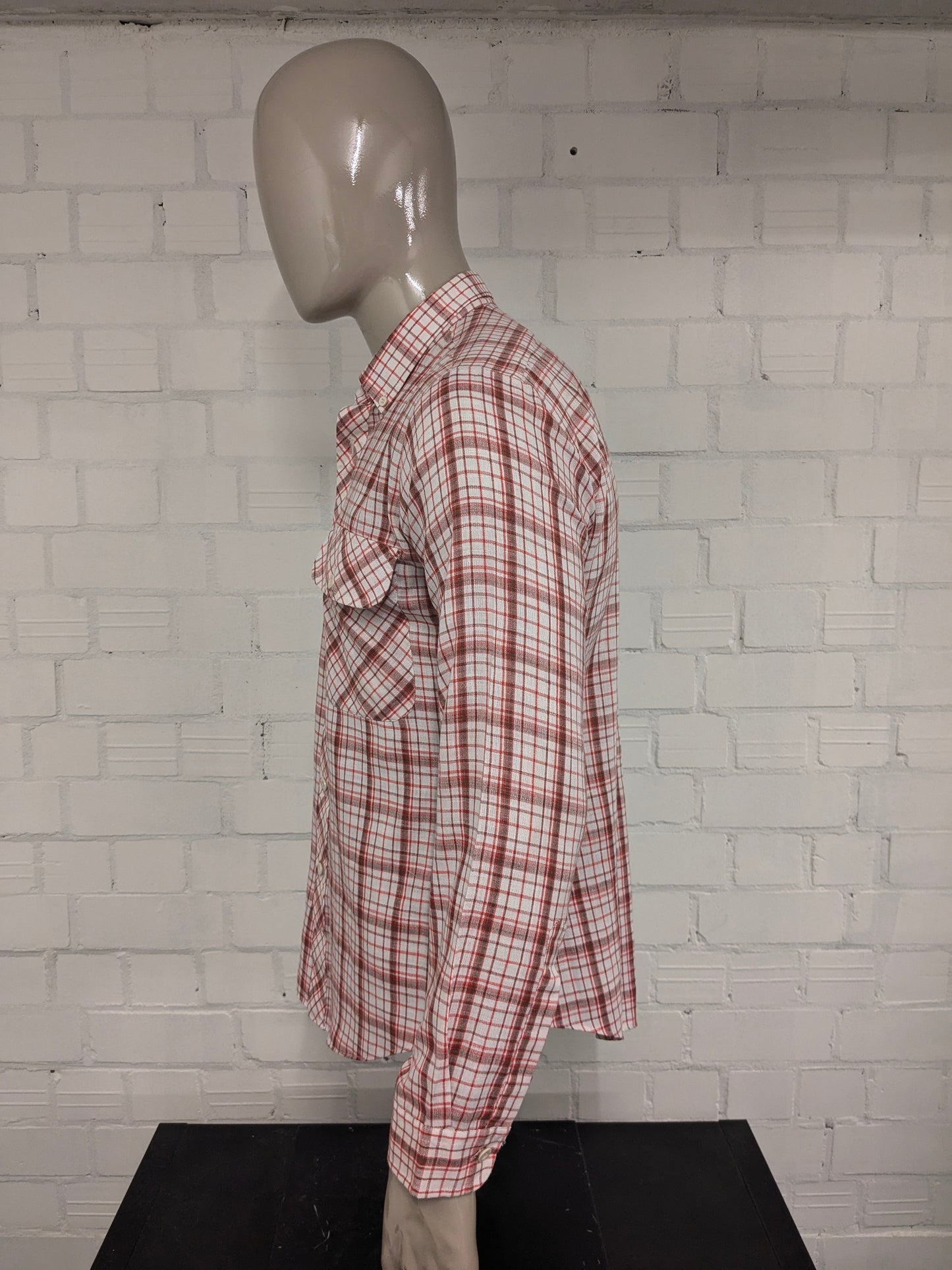 Camicia Jinglers vintage anni '70. Rosso Beige Marrone a quadri. Taglia L.