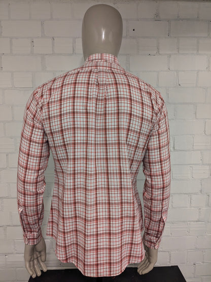 Camicia Jinglers vintage anni '70. Rosso Beige Marrone a quadri. Taglia L.