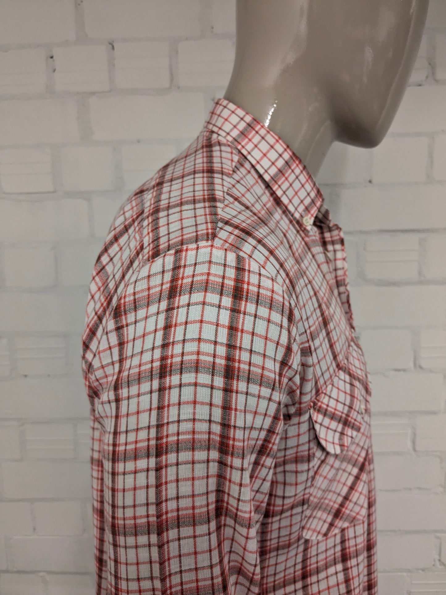 Camicia Jinglers vintage anni '70. Rosso Beige Marrone a quadri. Taglia L.