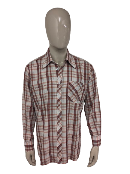 Vintage 70's Romeo shirt with pointed collar. Red Orange Yellow checked. Size XL.