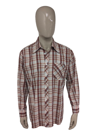 Vintage 70's Romeo shirt with pointed collar. Red Orange Yellow checked. Size XL.