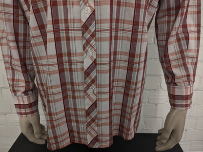 Vintage 70's Romeo shirt with pointed collar. Red Orange Yellow checked. Size XL.