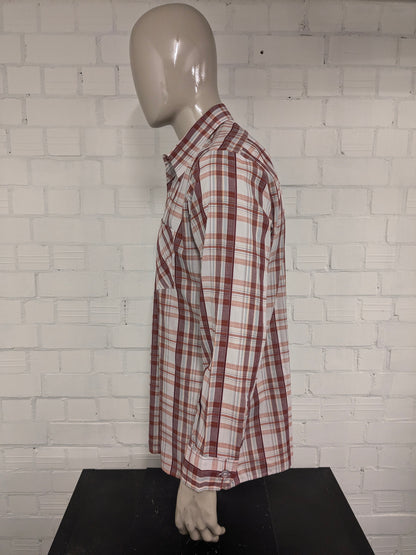 Vintage 70's Romeo shirt with pointed collar. Red Orange Yellow checked. Size XL.