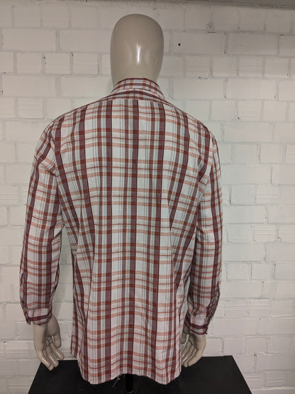 Vintage 70's Romeo shirt with pointed collar. Red Orange Yellow checked. Size XL.