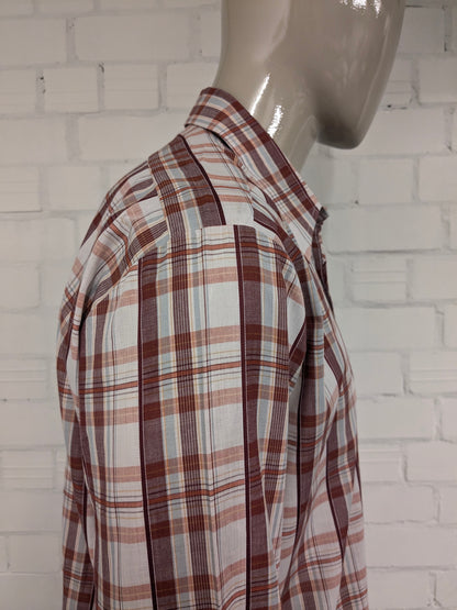 Vintage 70's Romeo shirt with pointed collar. Red Orange Yellow checked. Size XL.