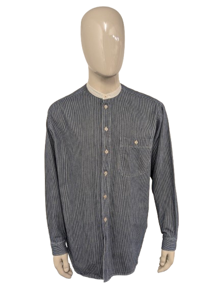 Marks & Spencer shirt with farmers' short collar. Beige Blue striped. Size XL.