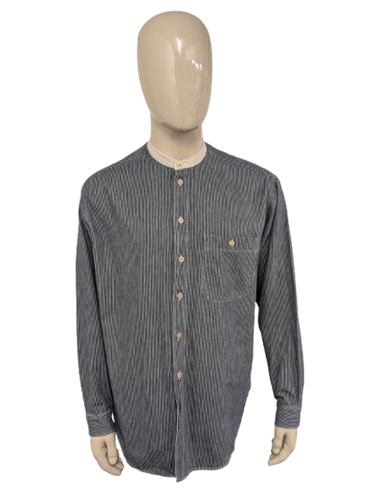 Marks & Spencer shirt with farmers' short collar. Beige Blue striped. Size XL.