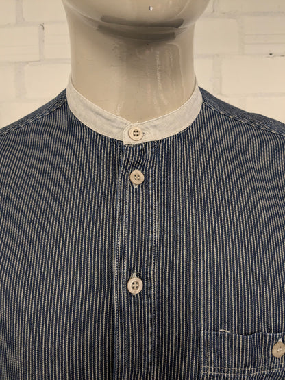 Marks & Spencer shirt with farmers' short collar. Beige Blue striped. Size XL.