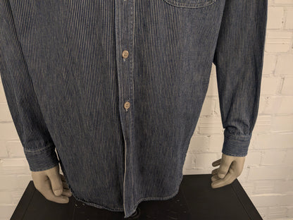 Marks & Spencer shirt with farmers' short collar. Beige Blue striped. Size XL.