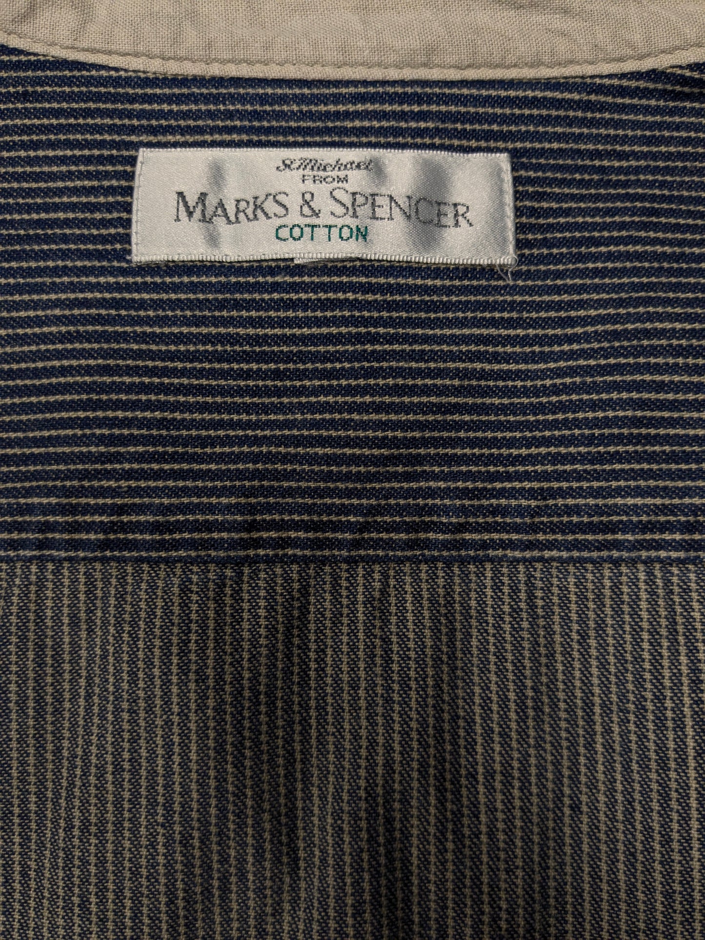 Marks & Spencer shirt with farmers' short collar. Beige Blue striped. Size XL.