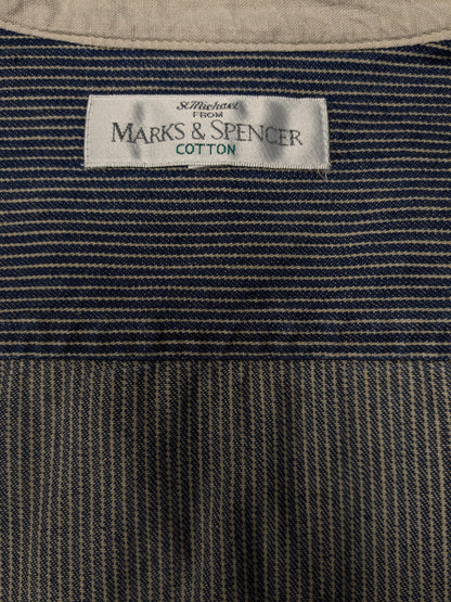Marks & Spencer shirt with farmers' short collar. Beige Blue striped. Size XL.