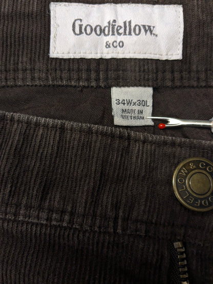 Good Fellow ribbed trousers. Dark Brown colored. Size W34 - L30. slim fit.
