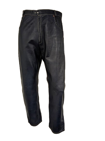 Vintage Leather pants. Dark Blue with Beige stitching. Size 50 / M.