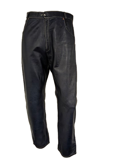 Vintage Leather pants. Dark Blue with Beige stitching. Size 50 / M.